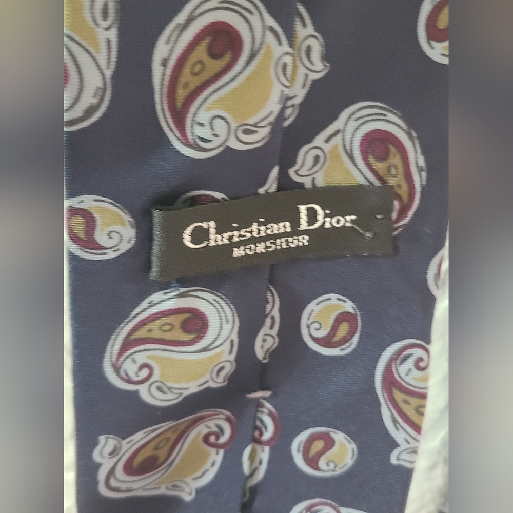 Christian Dior Monsieur Paisley Silk Tie - Navy, Gold, Burgundy Vintage